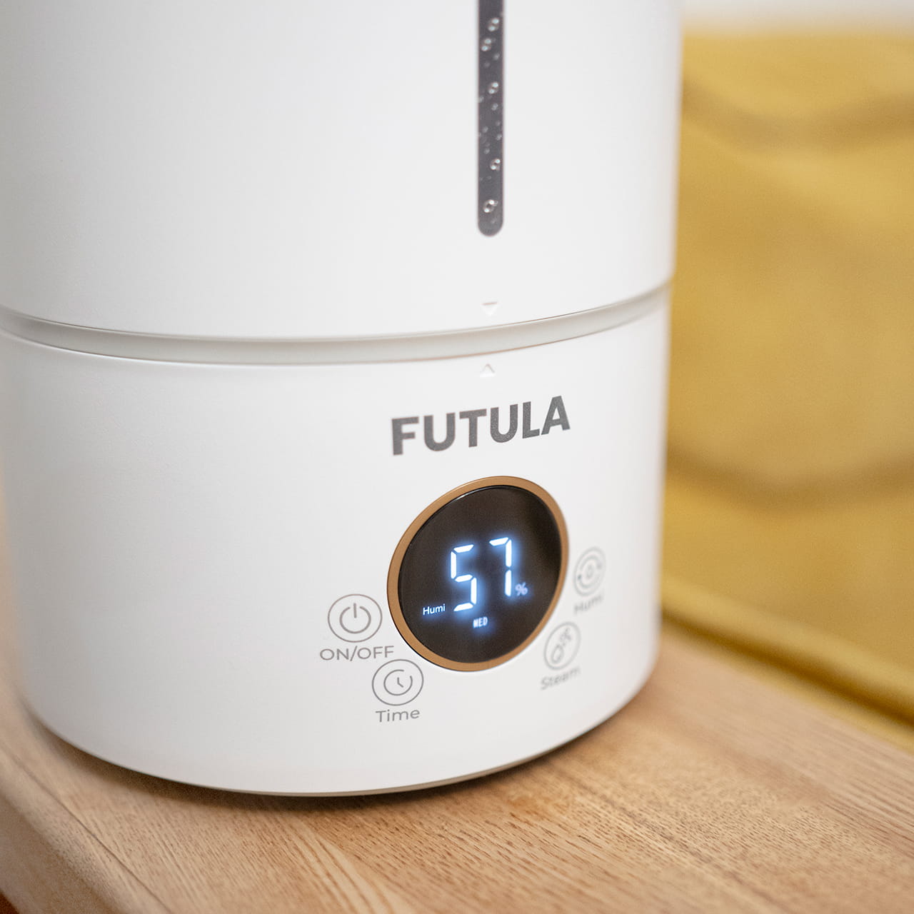 Futula Humidifier H2S крайне прост в использовании: включение и настройка интенсивности увлажнения воздуха осуществляются с помощью сенсорных кнопок на лицевой части устройства