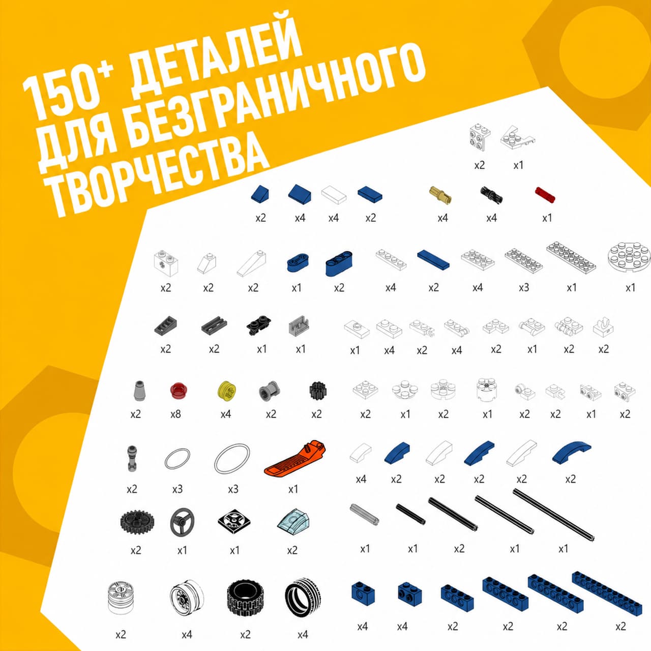 Более 150 деталей позволяют ребёнку собирать разнообразные модели, экспериментировать с конструкциями и воплощать собственные идеи